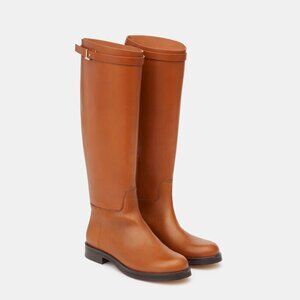 Lafayette 148 Wren Riding Boot in Vachetta Leather Copper EU 37.5 US 7.5 NEW